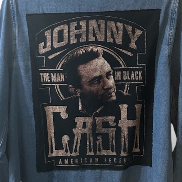 Upcycled Denim top with Johnny Cash Graphic size large - Picture 3 of 3
